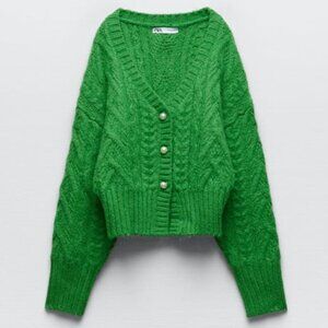 Zara Emerald Green Long Sleeve Cardigan w/ Decorative Buttons-Size Small